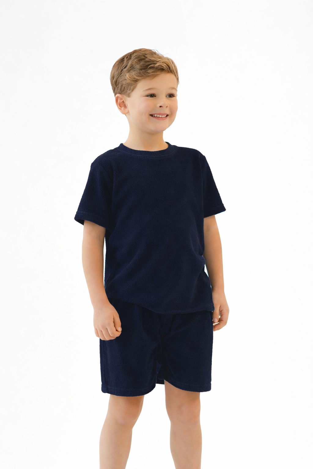 Bobby Terry Towelling Boys Plain Short Set Navy