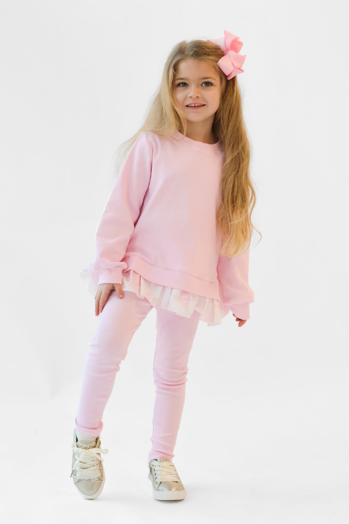 Maeve Ribbed Girls Jumper & Legging Tracksuit Set Pink