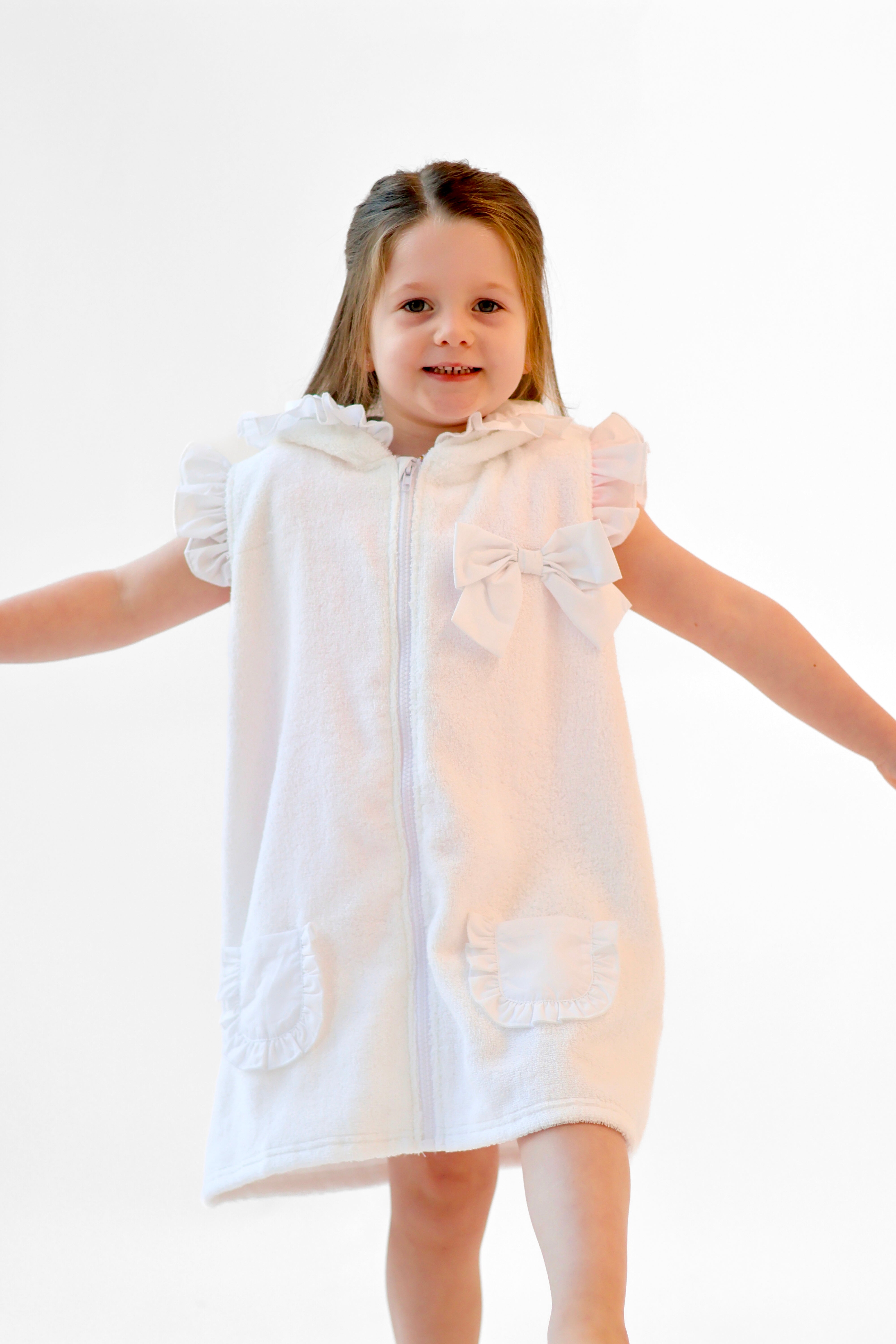 Girls Bow Towel Zip Up Poncho