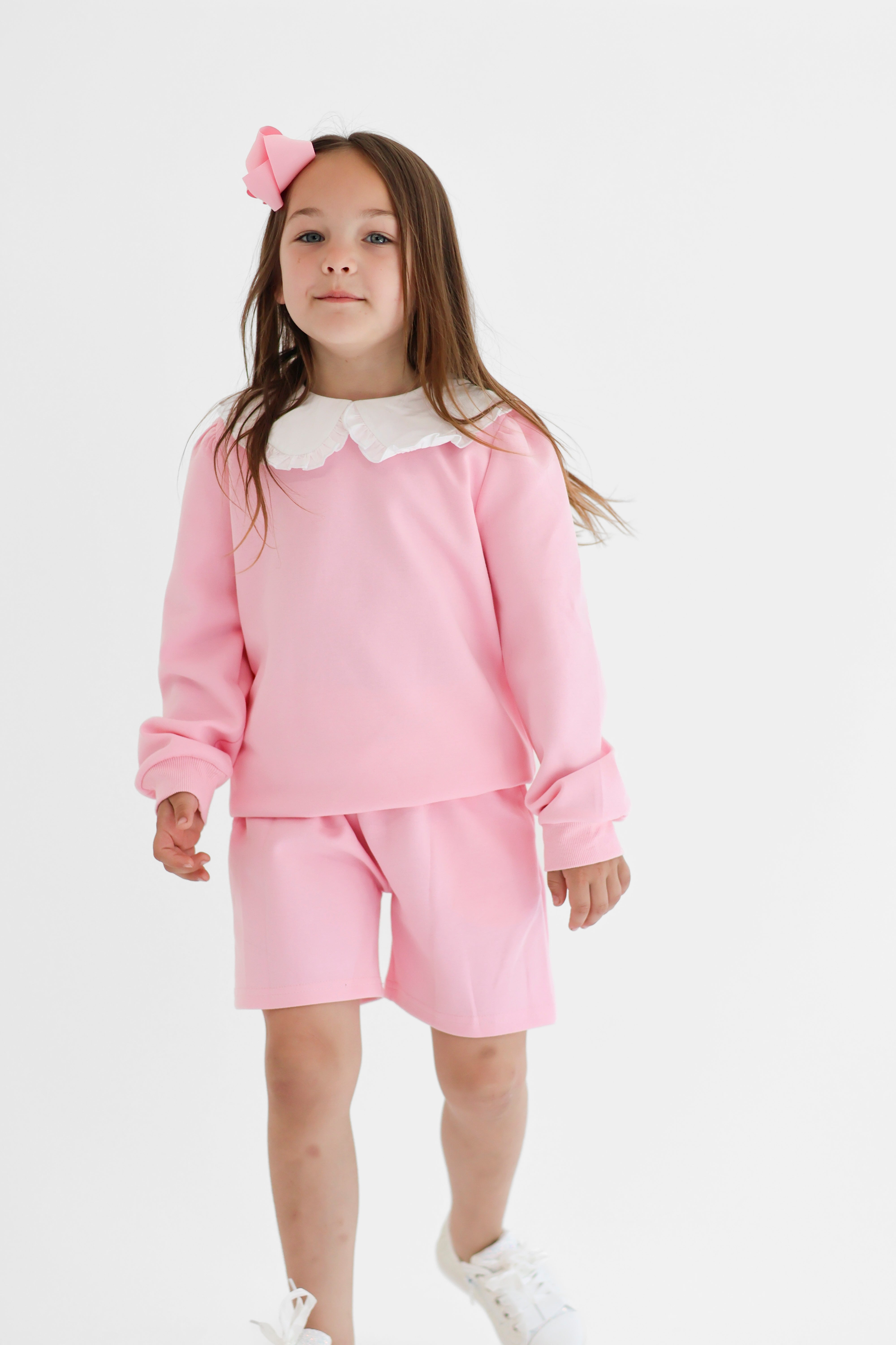 Emily Girls Frilly Collar Jumper & Shorts Set Pink