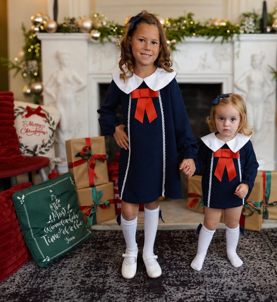 Briar Girls Bow Dress & Socks Navy