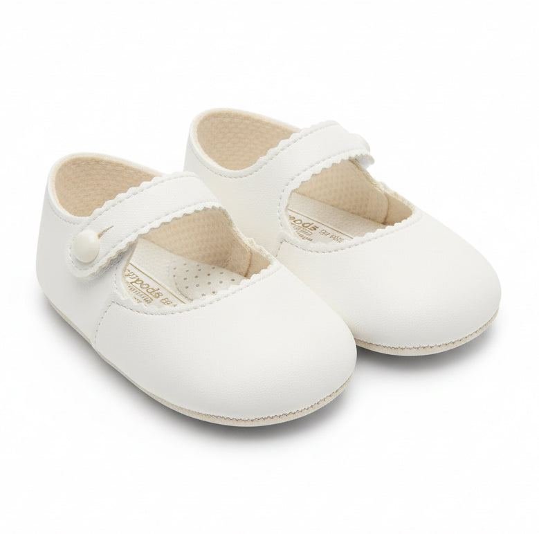 Bay Pod Girls Plain Pram Shoes White