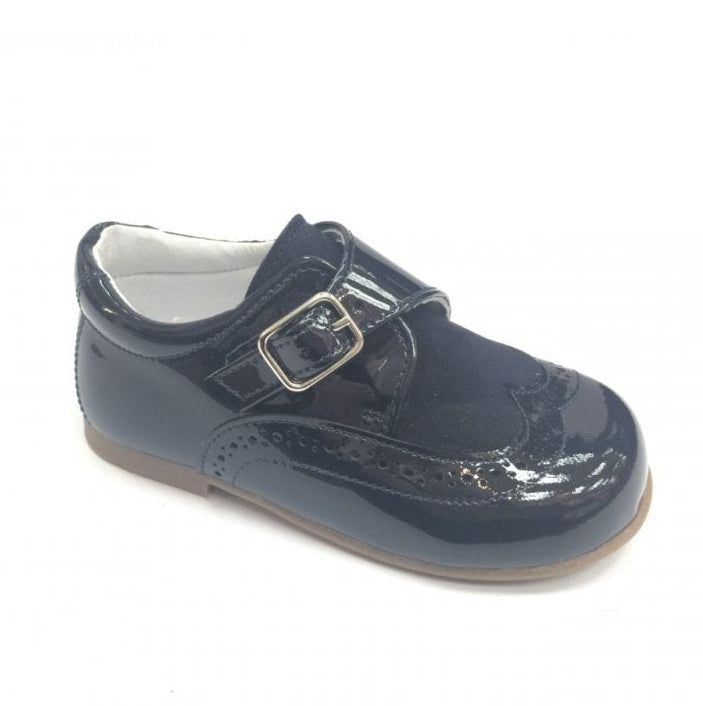 12069 Boys Brogue Buckle Navy Shoe