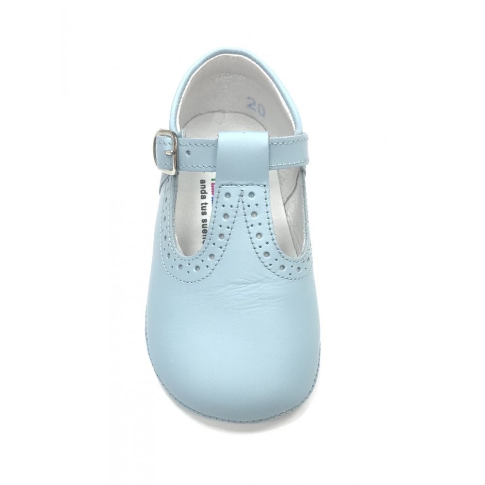 161002 Baby Blue Leather T-Bar Shoe