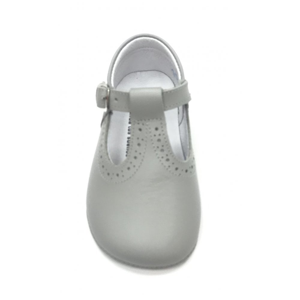 161002 Grey Leather T-Bar Shoe