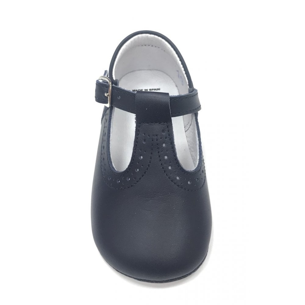161002 Navy Leather T-Bar Shoe