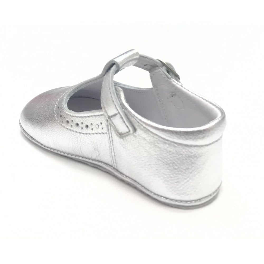 161002 Silver Leather T Bar Shoe