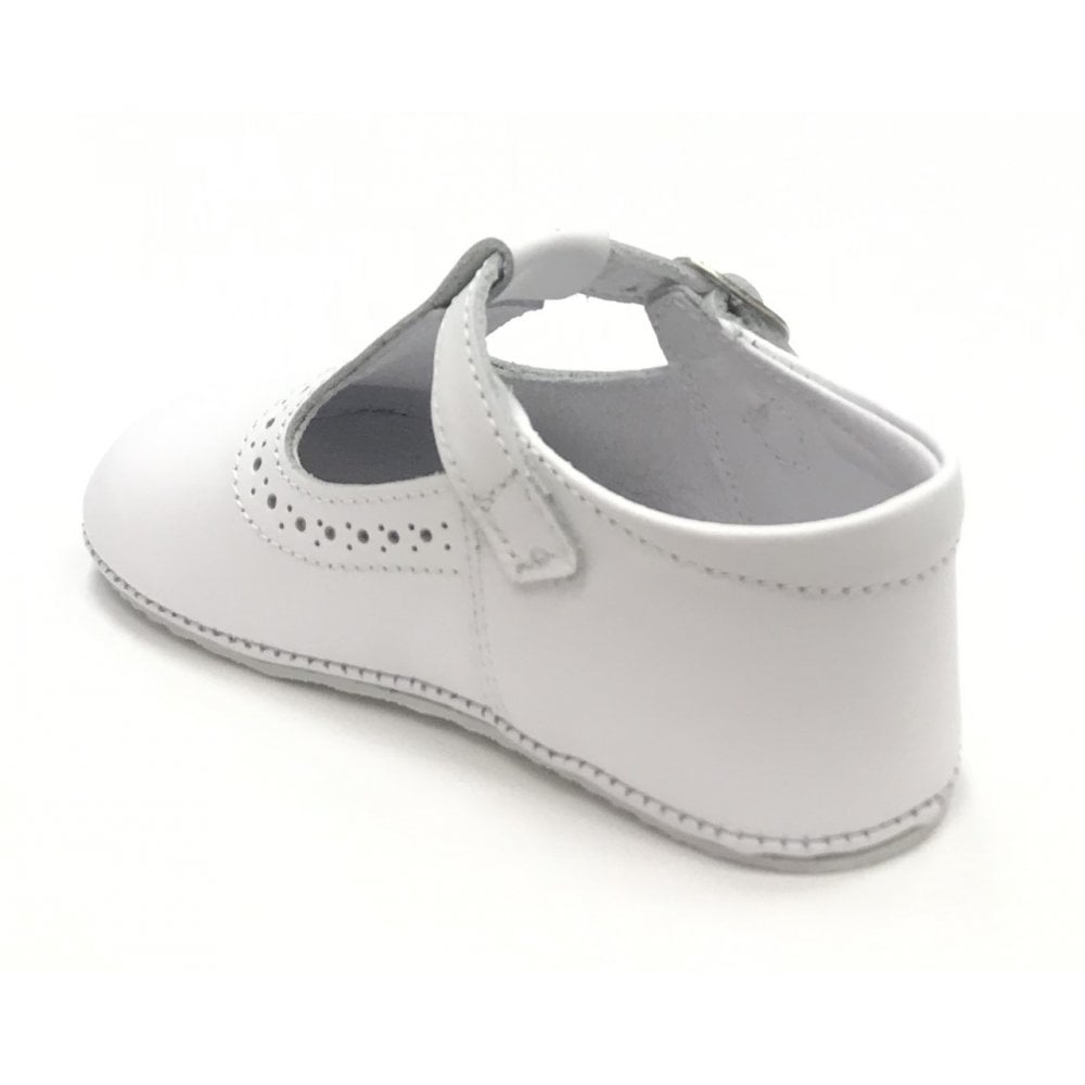 161002 White Leather T-Bar Shoe