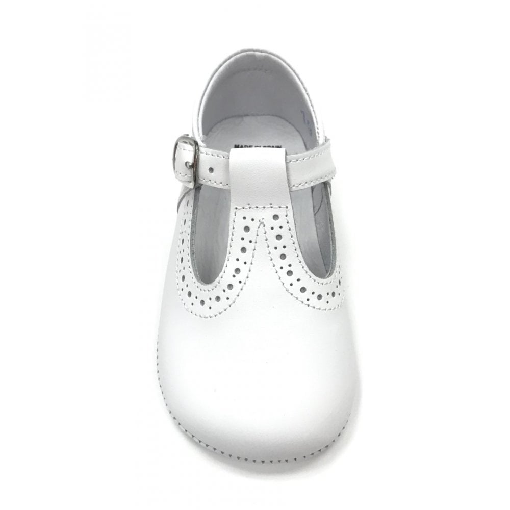 161002 White Leather T-Bar Shoe