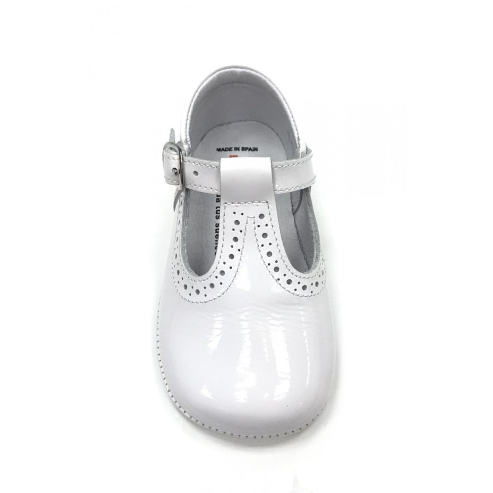 161002 White Patent T-Bar Shoe