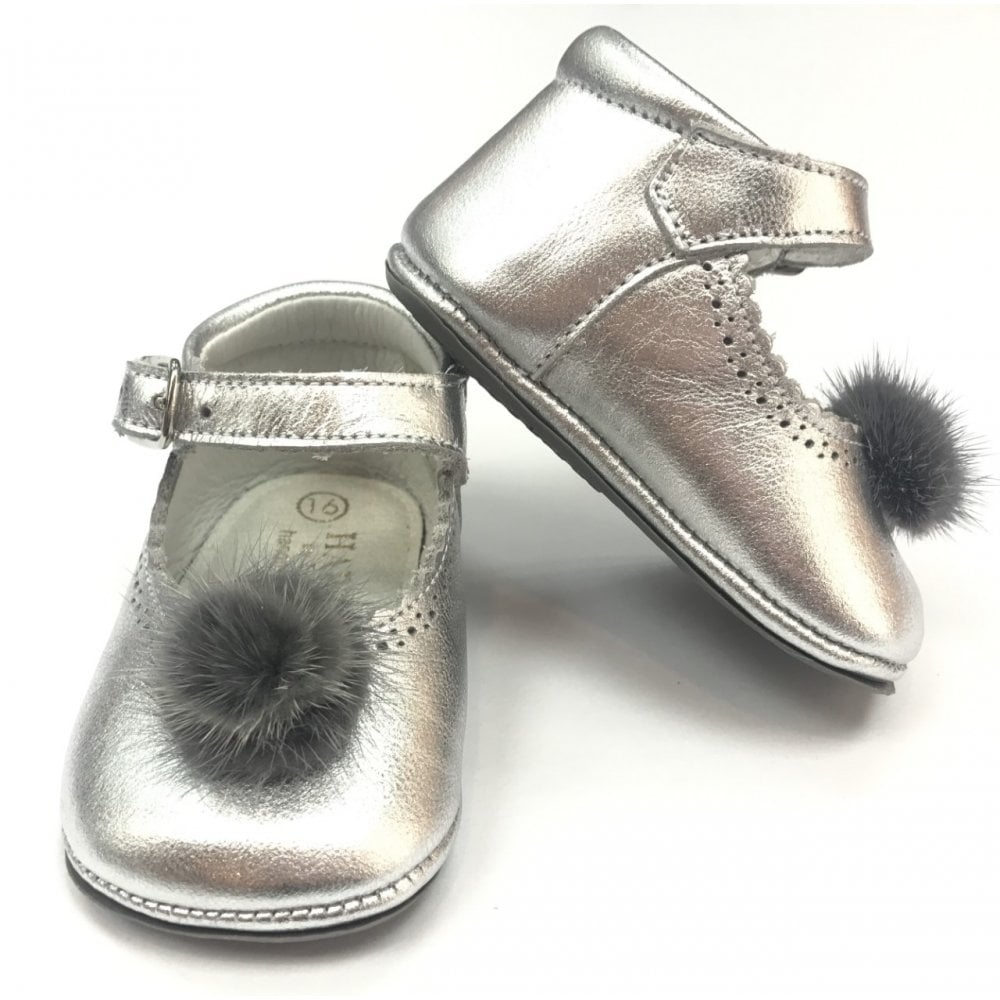 172009 Silver Pompom Pram Shoe