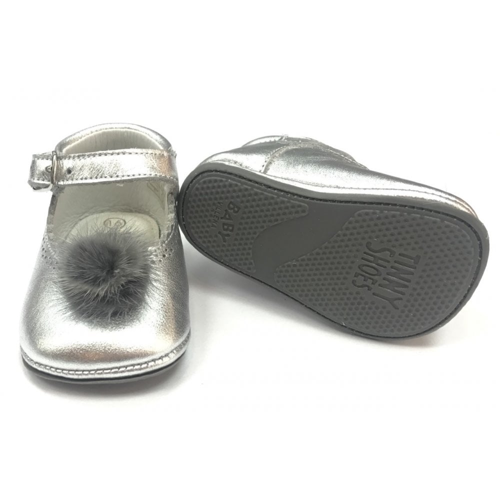 172009 Silver Pompom Pram Shoe