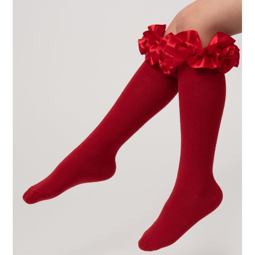 044918 Knee High Ruffle Sock Red