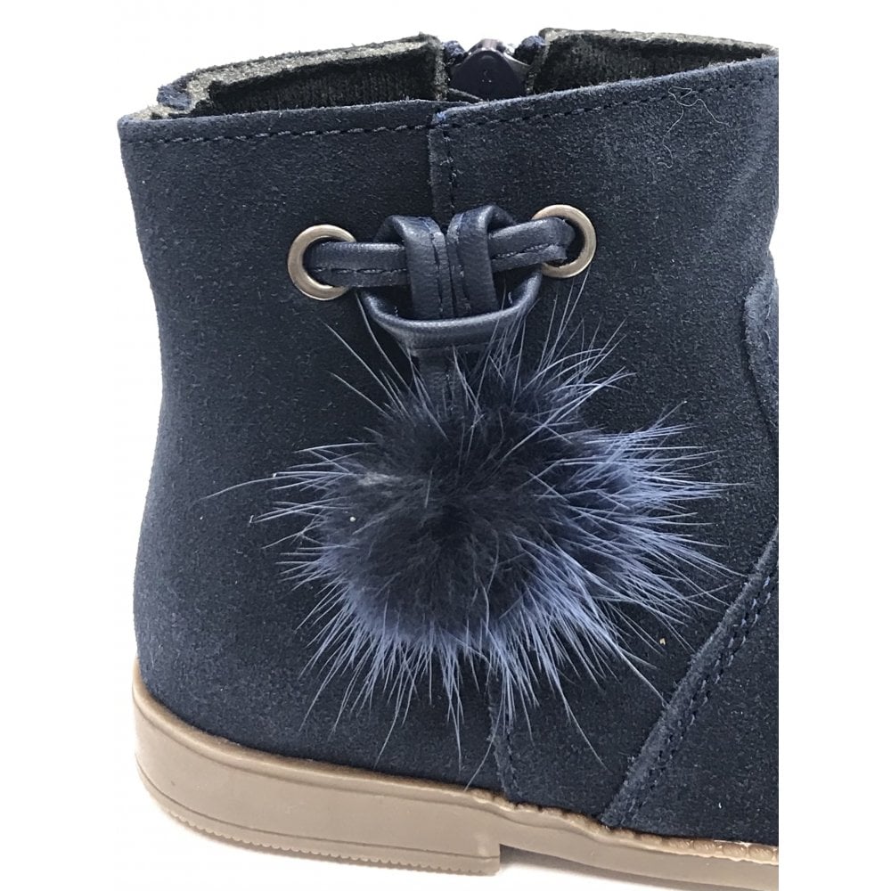 A2644 Navy Seude Pom Pom Boot