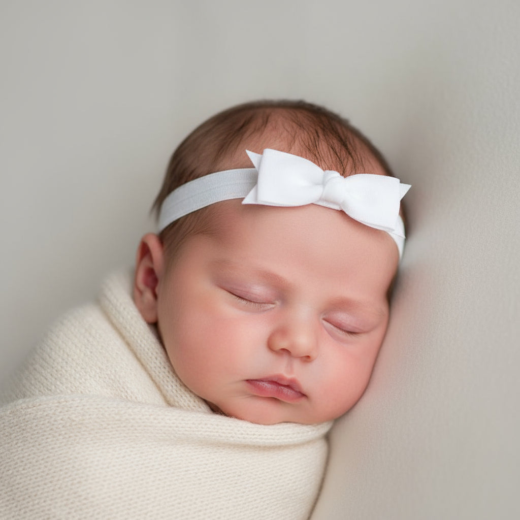 Baby Flat Bow Headband White