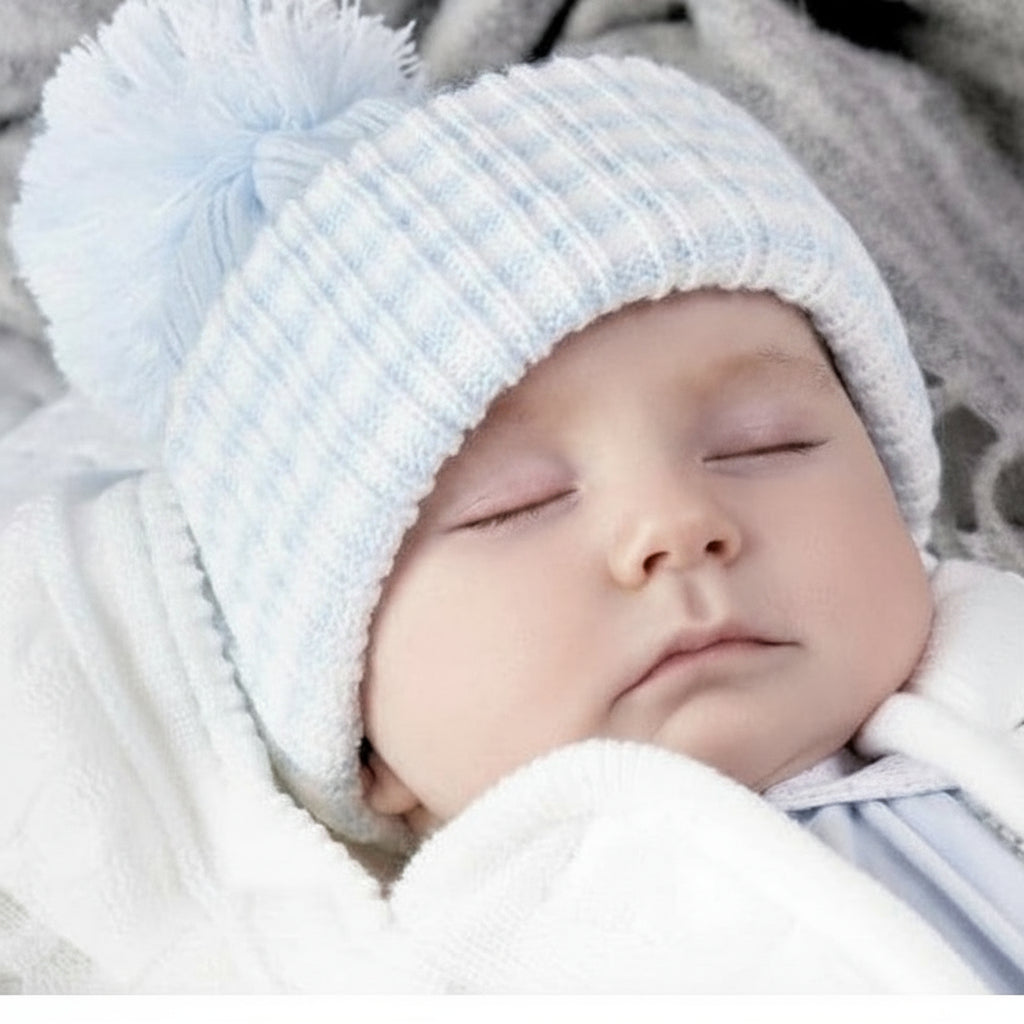 Blue Baby Baby Knitted Pom Hat