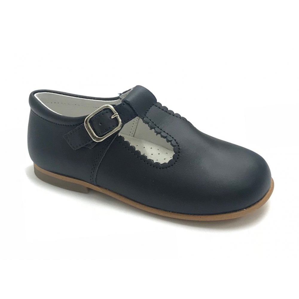 E71747 Andanines Buckle T-Bar Shoe Navy Leather