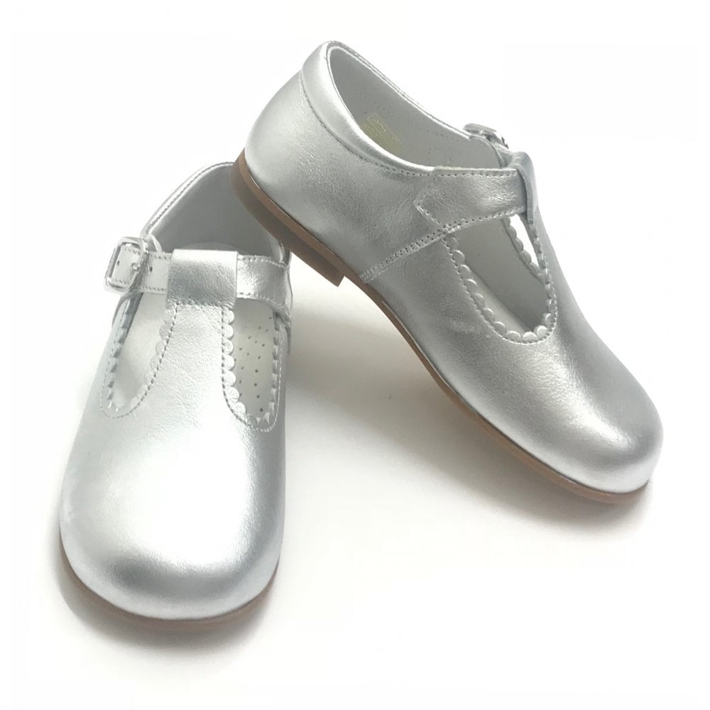 E71747 Andanines Buckle T-Bar Shoe Silver Leather