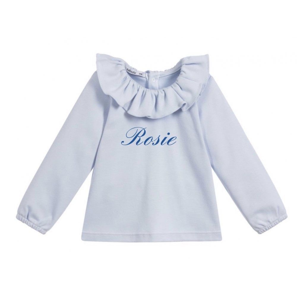 81117 blue frill neck top