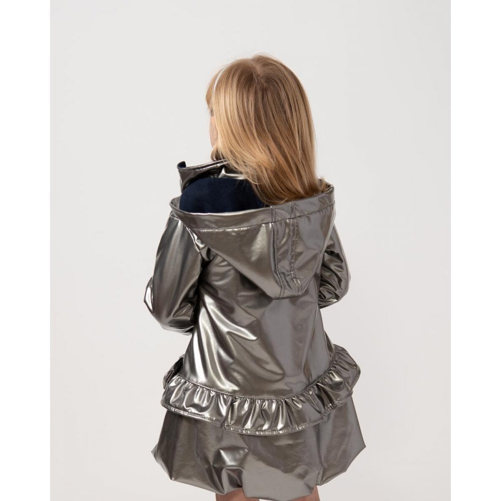 262335 Girls Shiny Bow Rain Coat Silver Grey