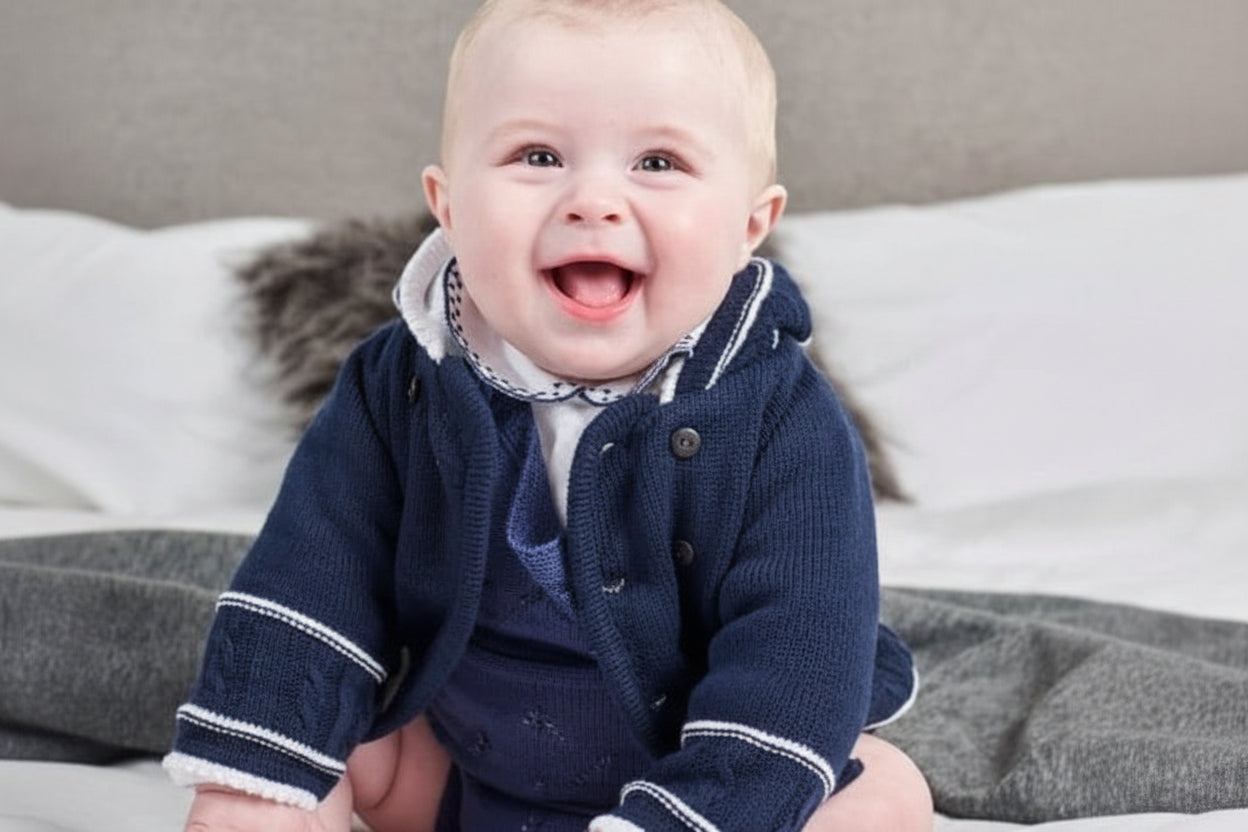 A1570 Baby Boys Navy Knitted Jacket