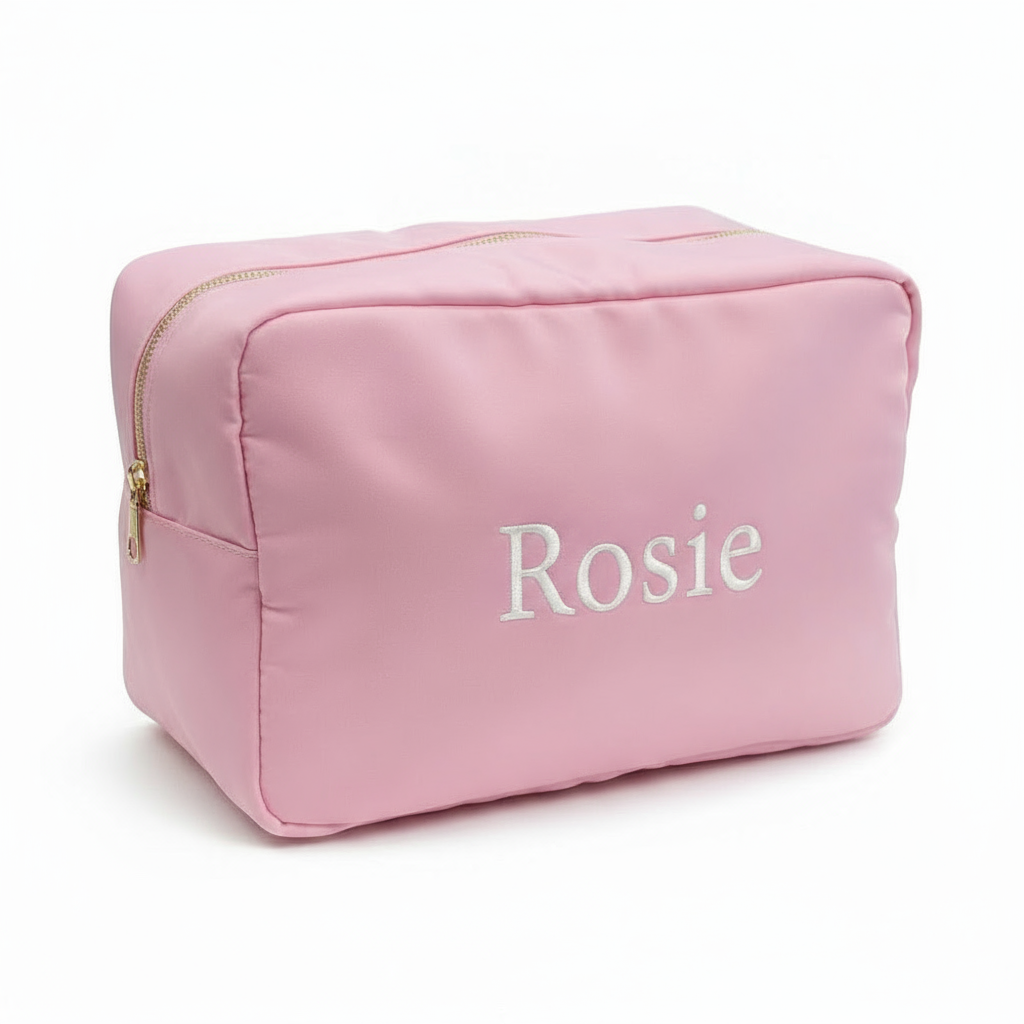 Pouch Embroidered Zip Bag Large Pink