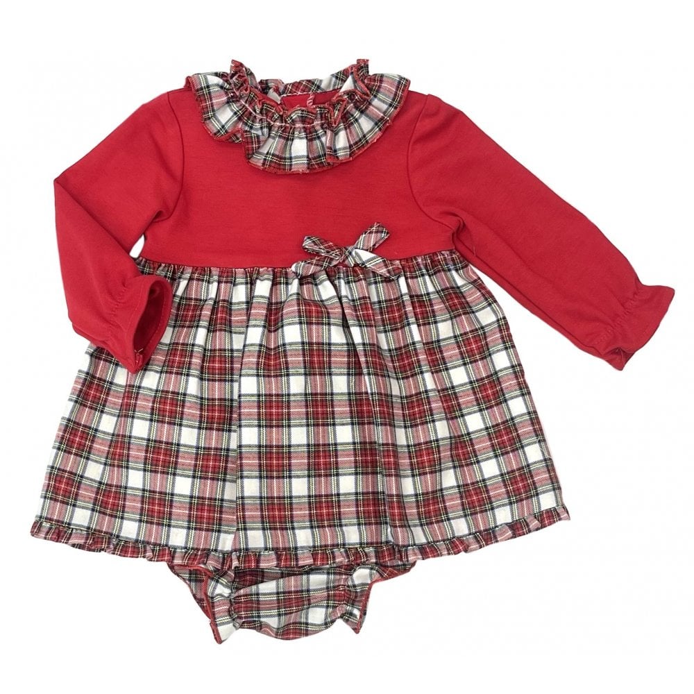 23433 Baby Girls Red Checked Knicker Dress Set