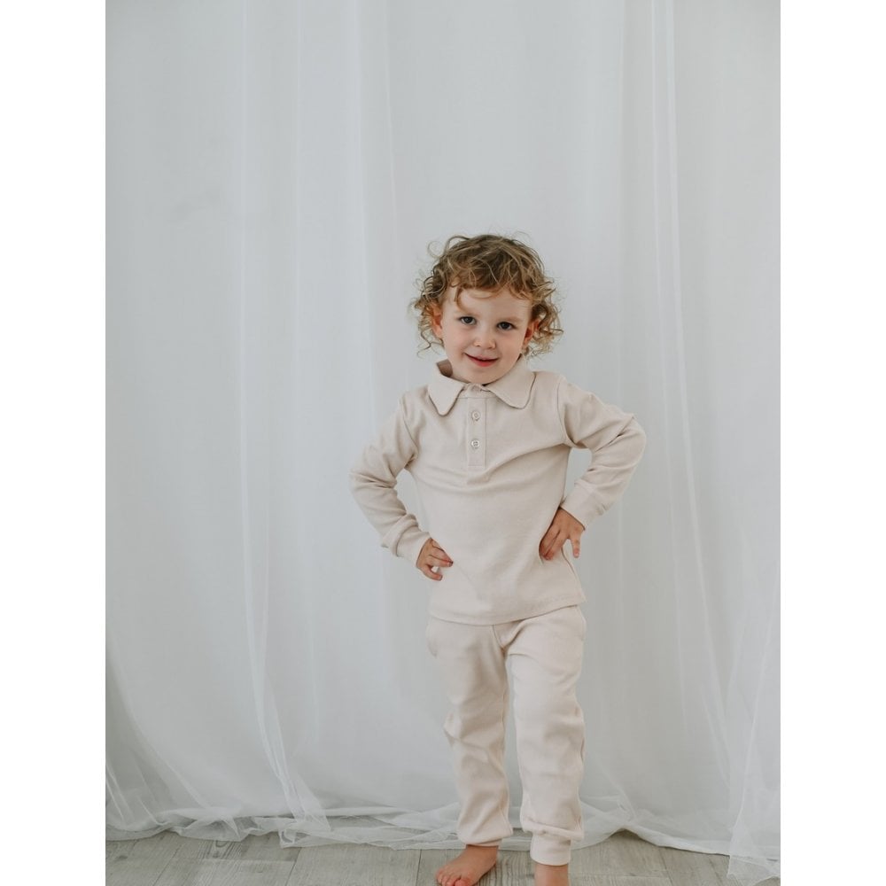 Luca Boys Plain Ribbed Beige Polo Tracksuit
