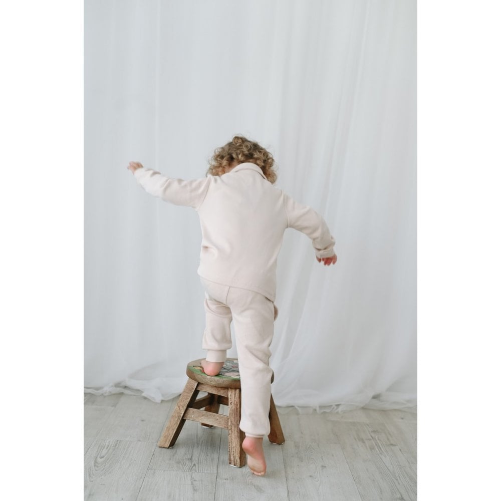 Luca Boys Plain Ribbed Beige Polo Tracksuit