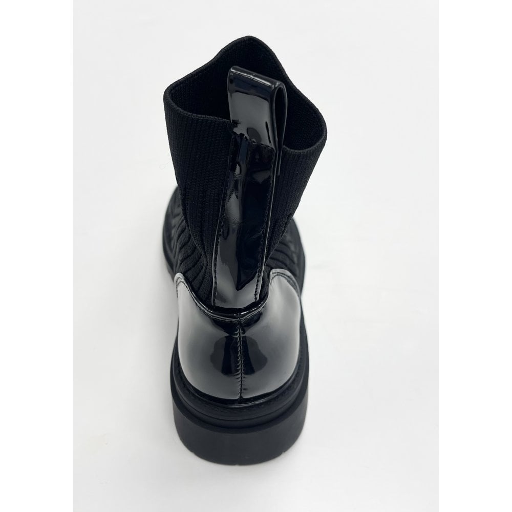 Peggy Black Patent Girls Sock Boots