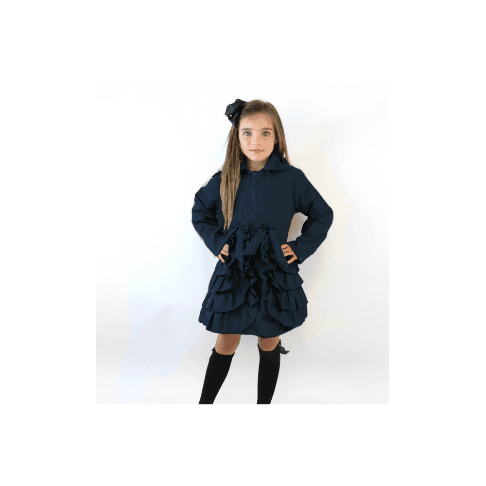 Maeve Girls Ruffle Fleece Lined Rain Mac Navy
