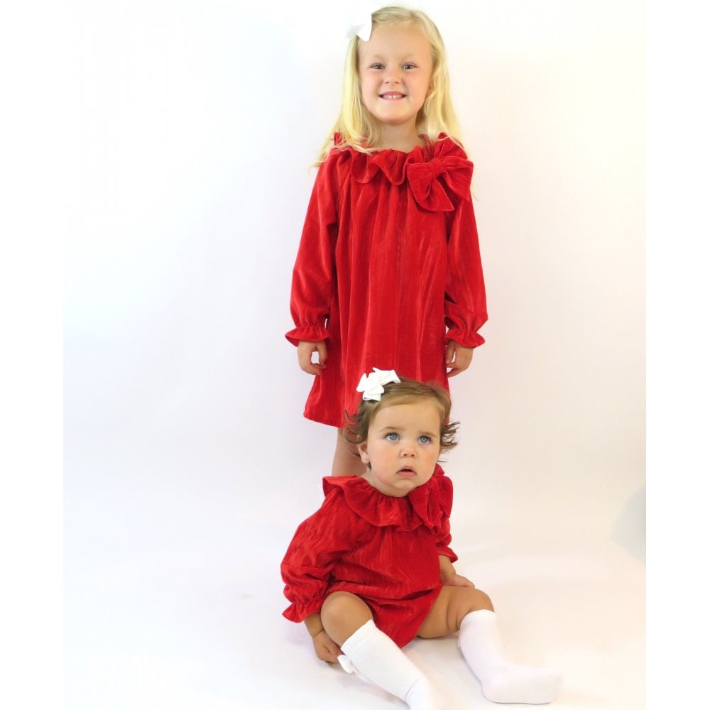 Girls Velour Red Bow Dress