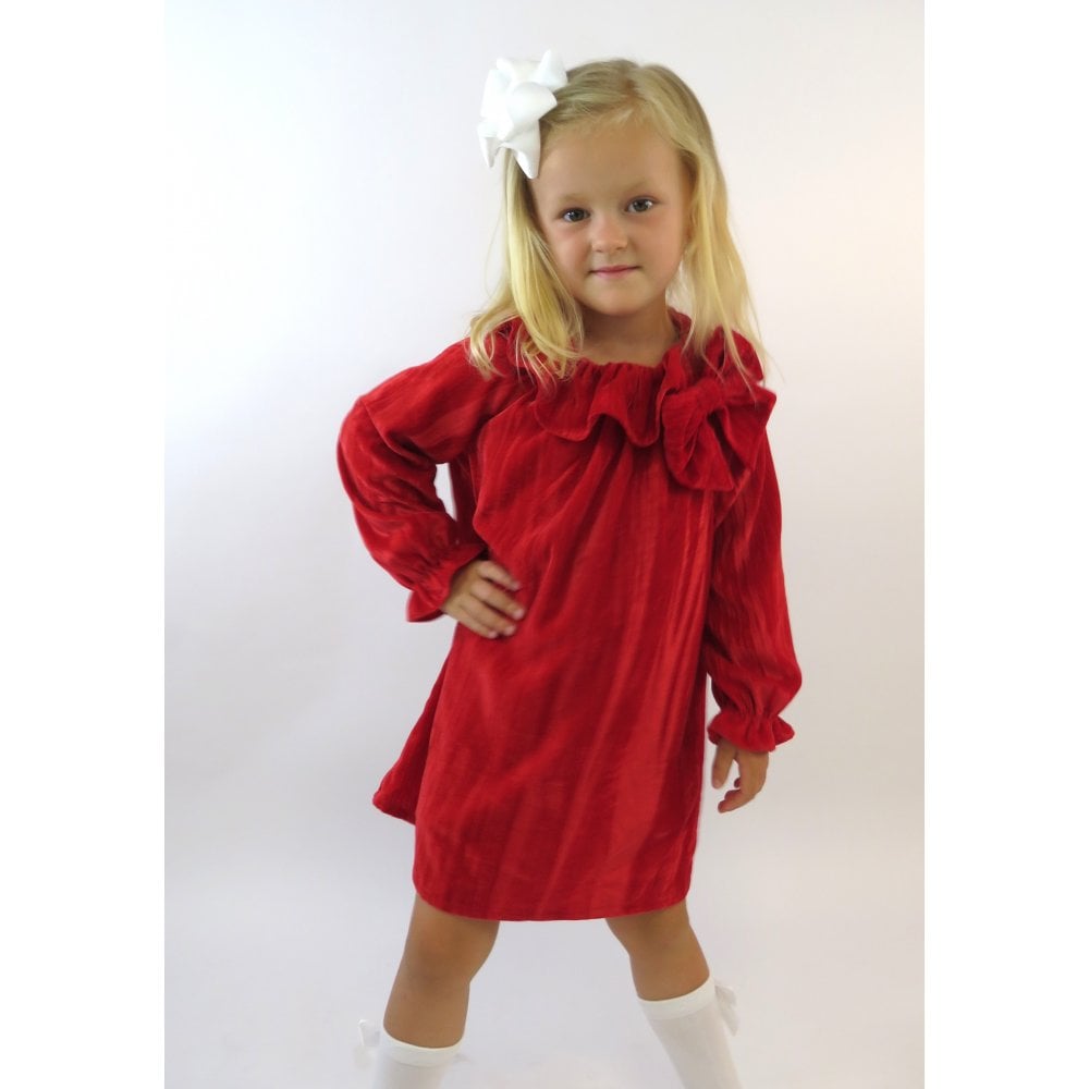 Girls Velour Red Bow Dress