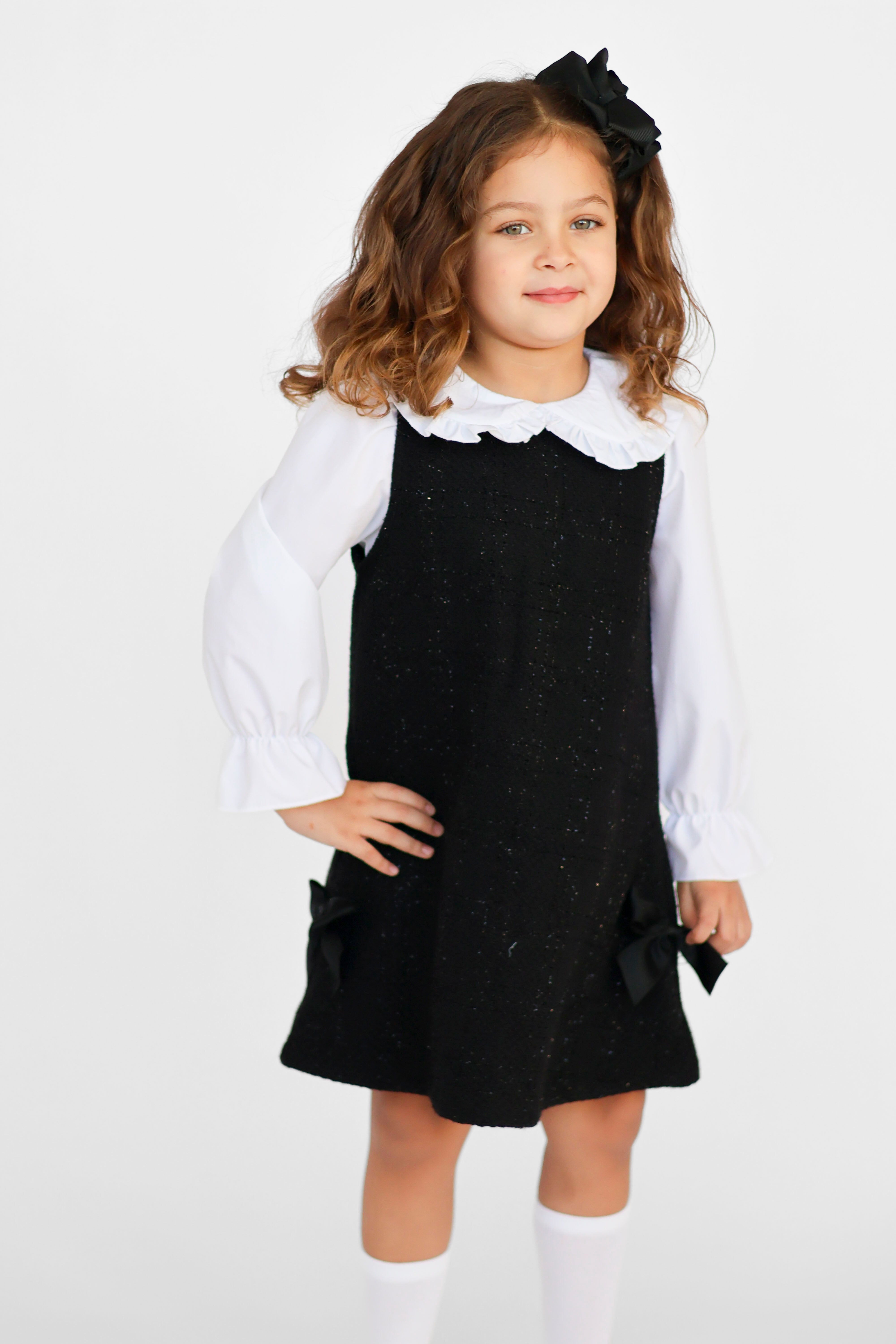 Roma Girls Tweed look Shimmer Shirt Dress Black