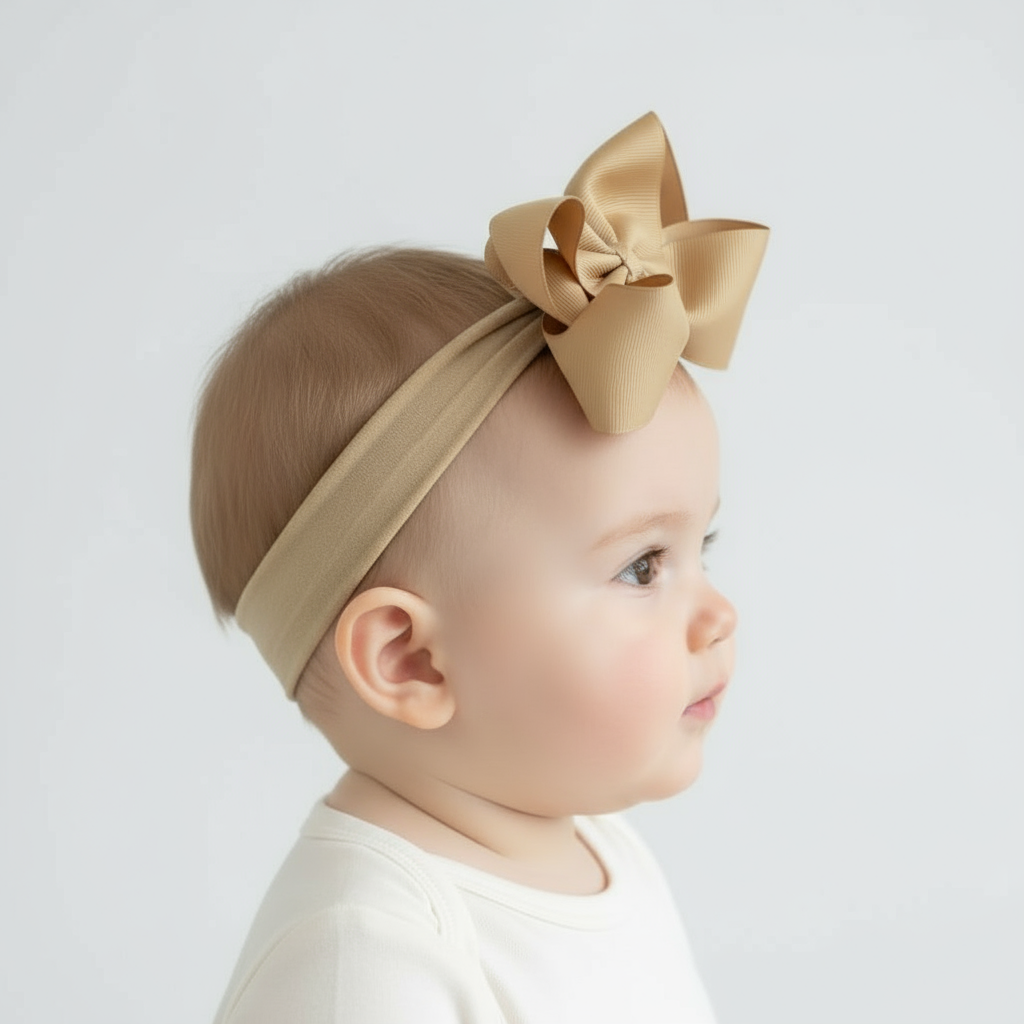 Large Bow Baby Headband Camel
