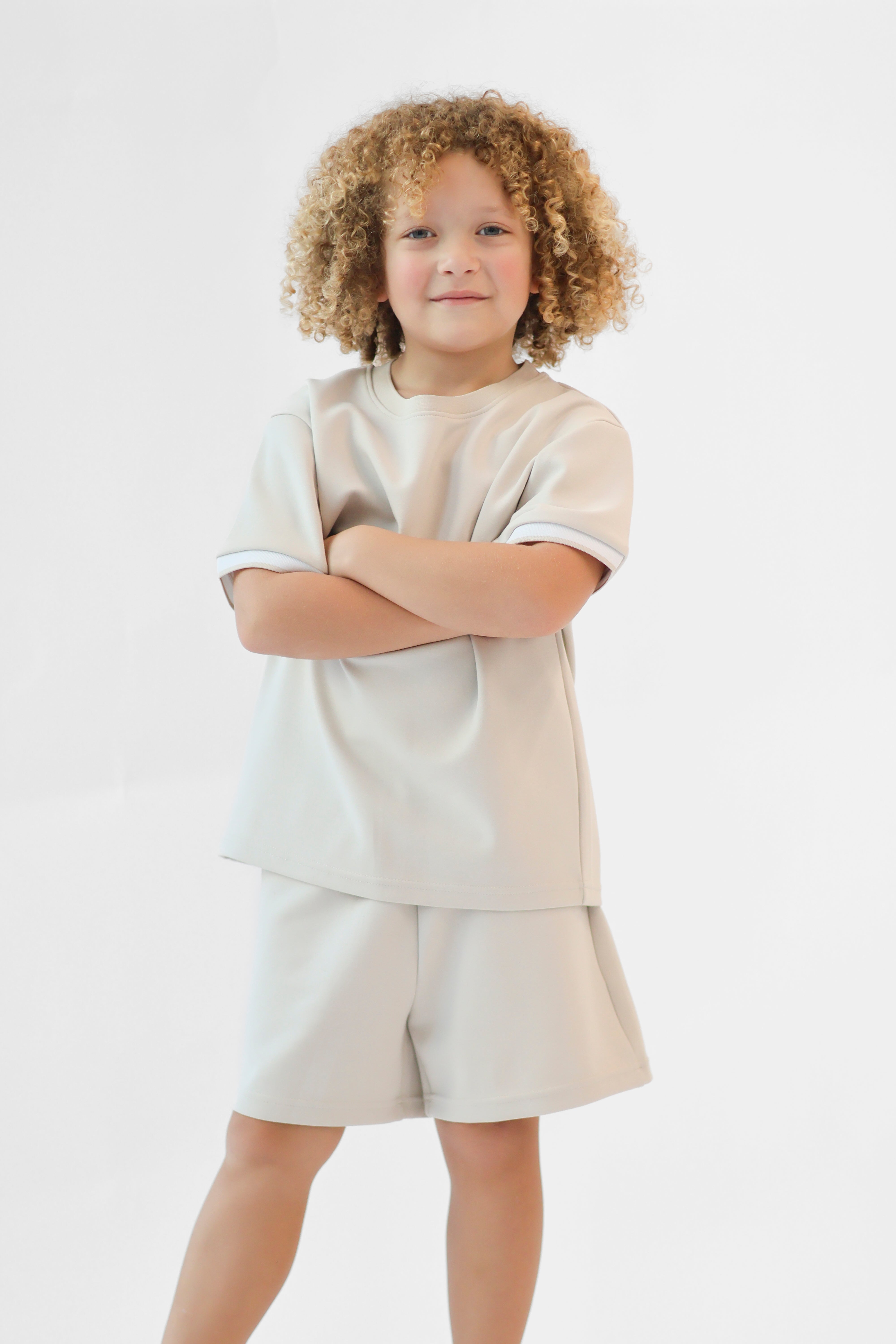 Benny Boys Plain T-Shirt & Shorts Set Beige