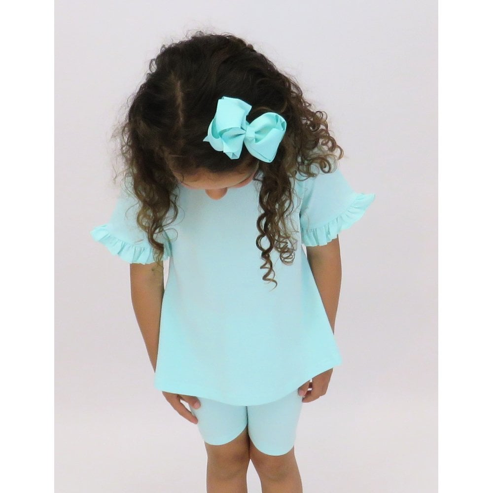 Margot Girls Plain Frill Cycling Short Set Mint