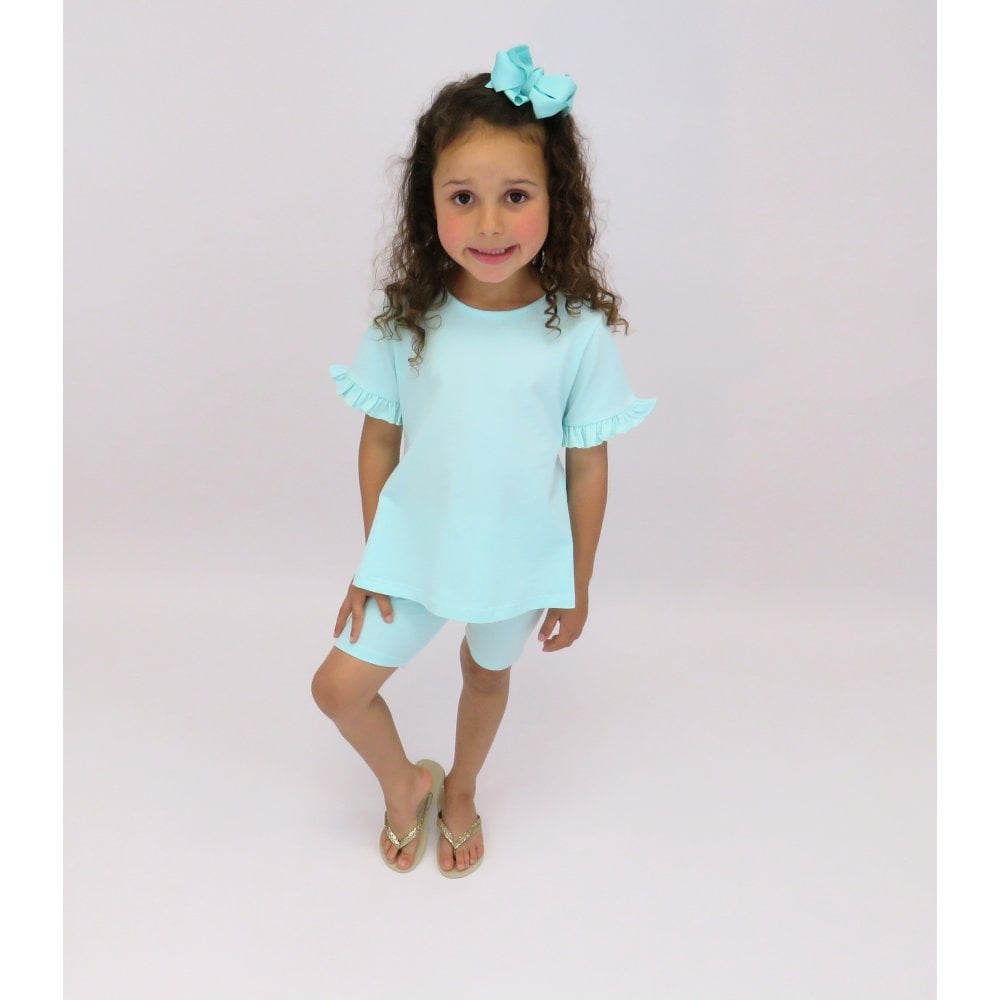 Margot Girls Plain Frill Cycling Short Set Mint