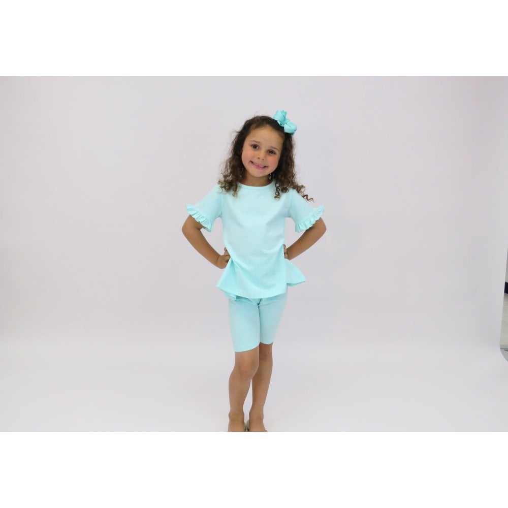 Margot Girls Plain Frill Cycling Short Set Mint