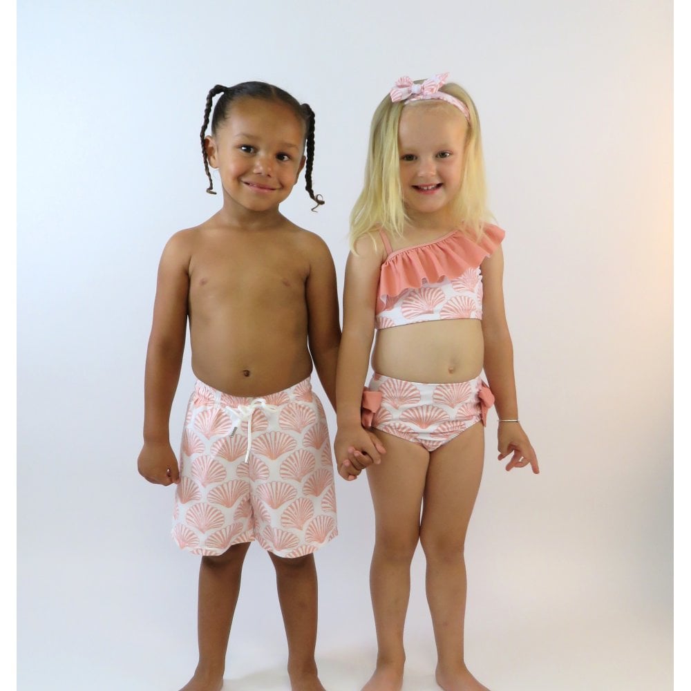 Sheldon Boys Shell Print Swimming Trunks Peach