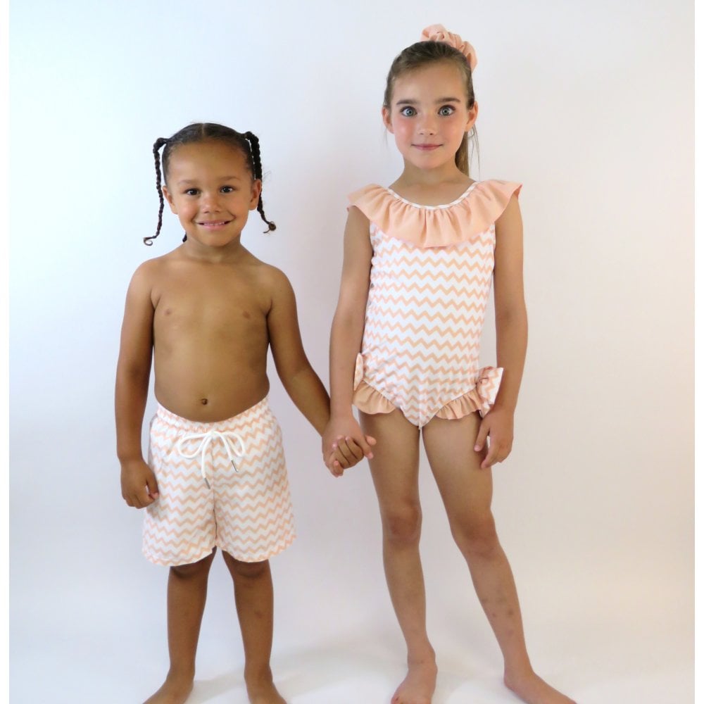 Ziggy Boys Zig Zag Pattern Swimming Trunks Peach