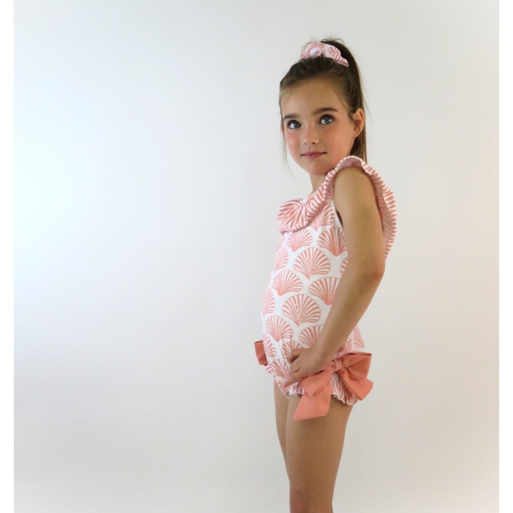 Shelley Girls Frilly Bow Swimming Costume Peach