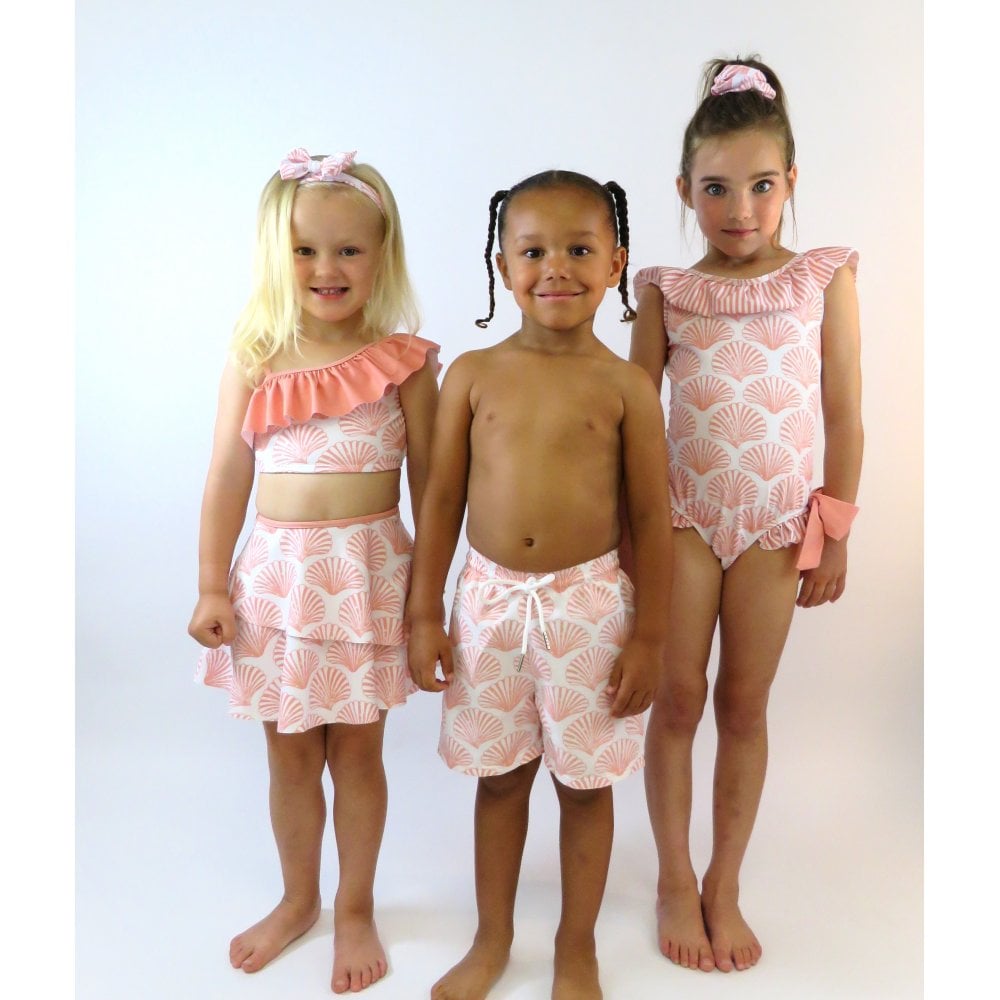 Shelley Girls Frilly Bow Swimming Costume Peach
