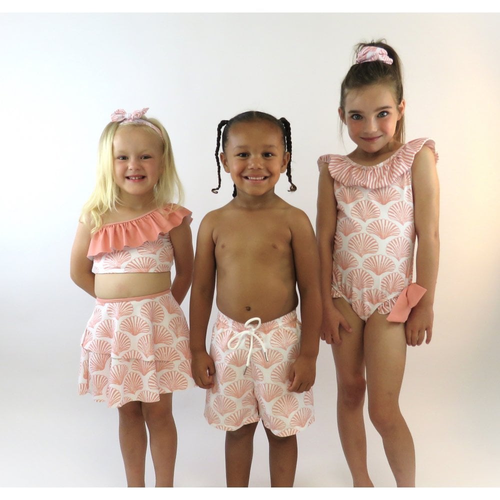 Shelley Girls Frilly Bow Swimming Costume Peach