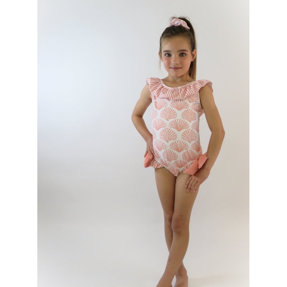 Shelley Girls Frilly Bow Swimming Costume Peach