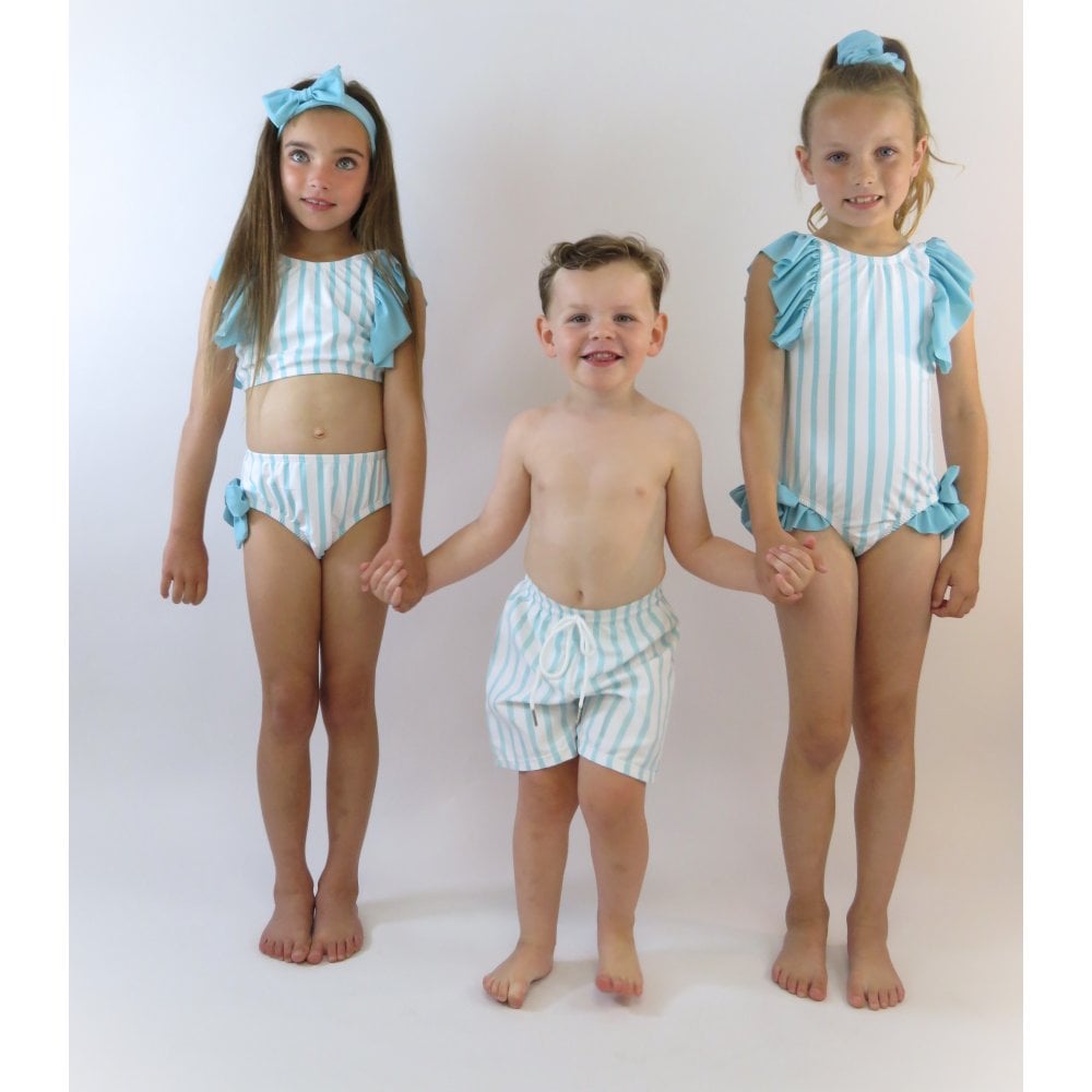 Sana Girls Striped Frilly Bikini Green