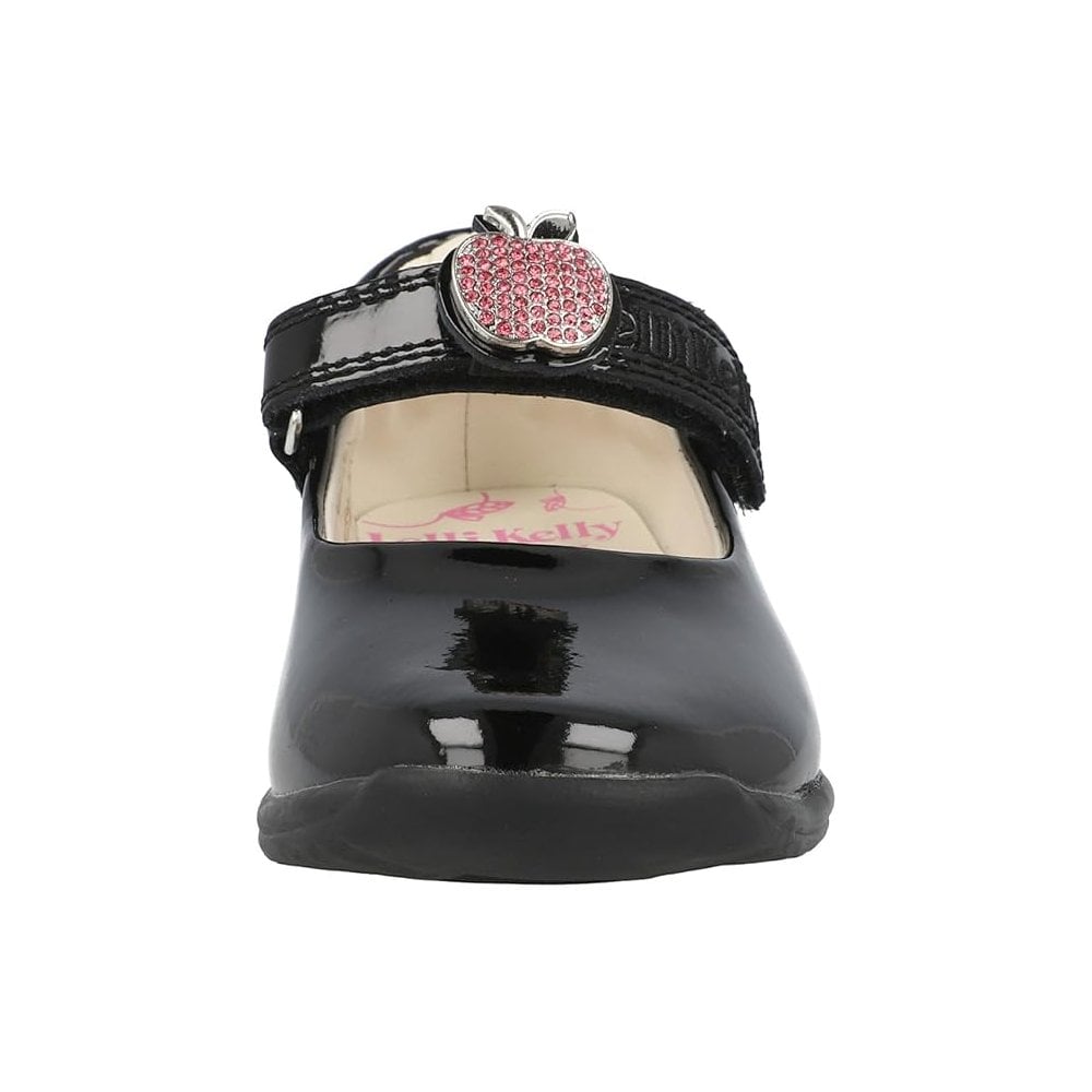 LKSE8716 Lelli Kelly Apple Black Patent School Shoes Rose Gold