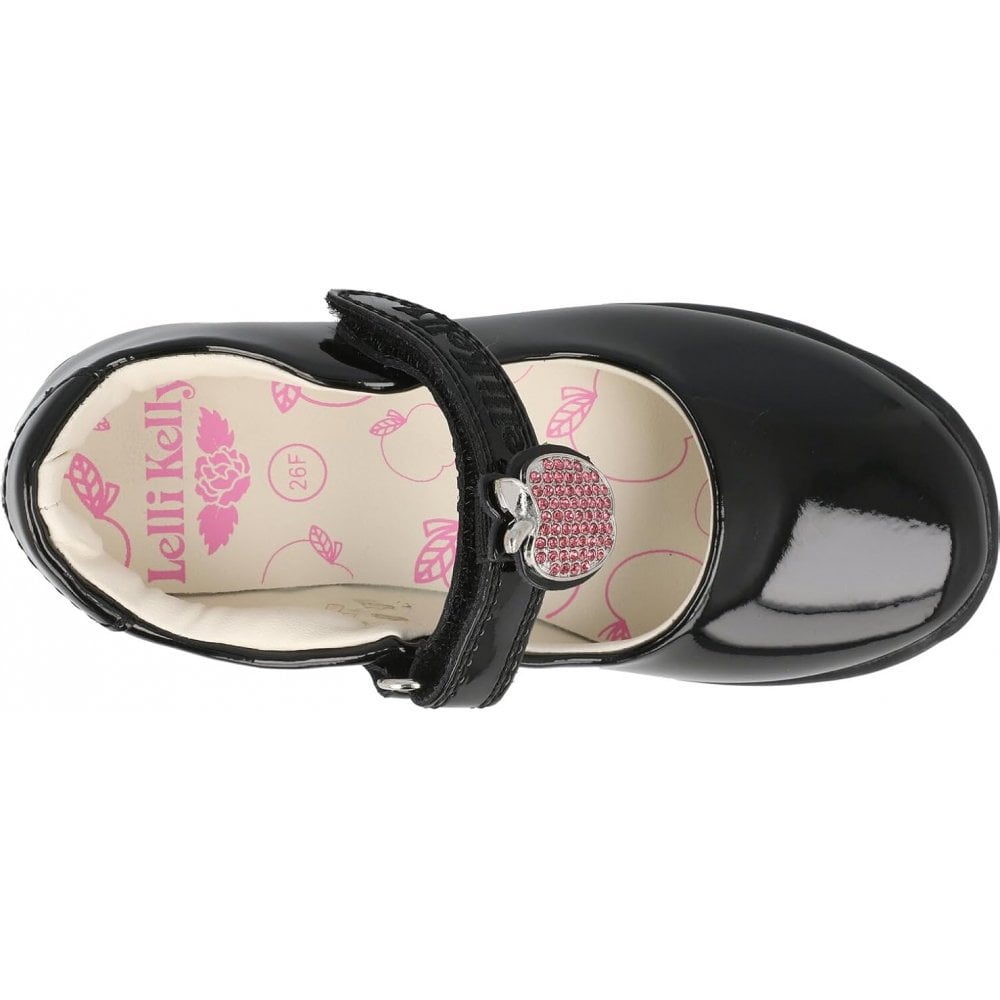 LKSE8716 Lelli Kelly Apple Black Patent School Shoes Rose Gold