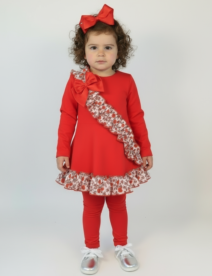 Kady Girls Floral Ruffle Tracksuit Red
