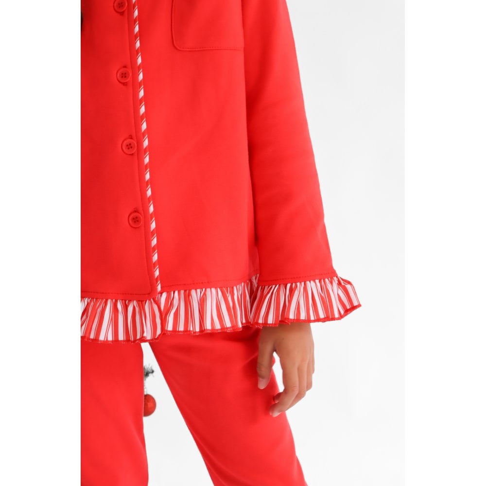 Christmas Pyjamas Girls Frilly Red Striped